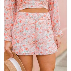 Pink Lily Belted Flower Shorts